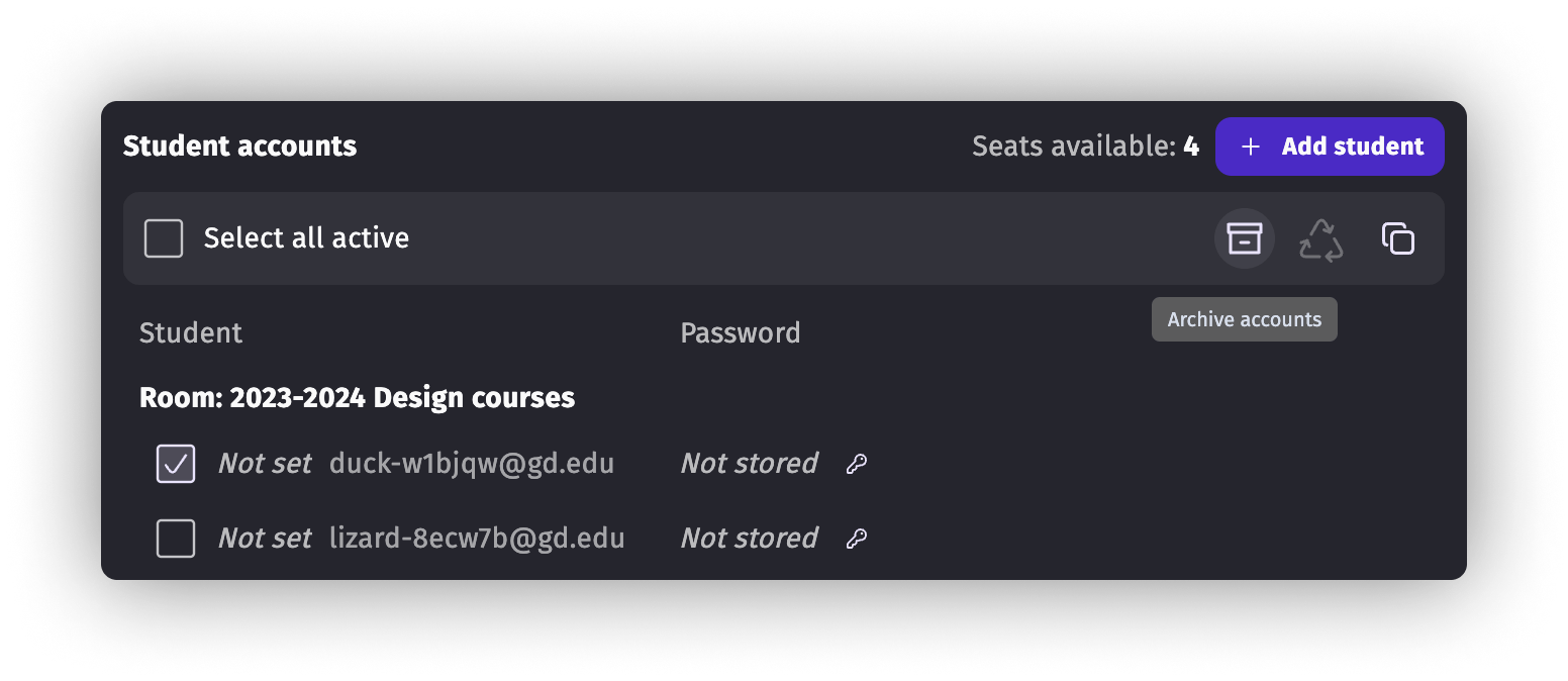 Zoom on the "Manage students" features